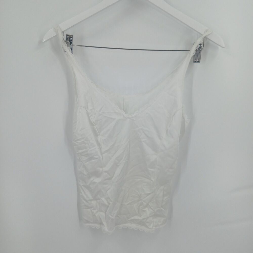 Vintage womens Adonna White Lace Trim Camisole Tank Top Size 32 US XXS XS